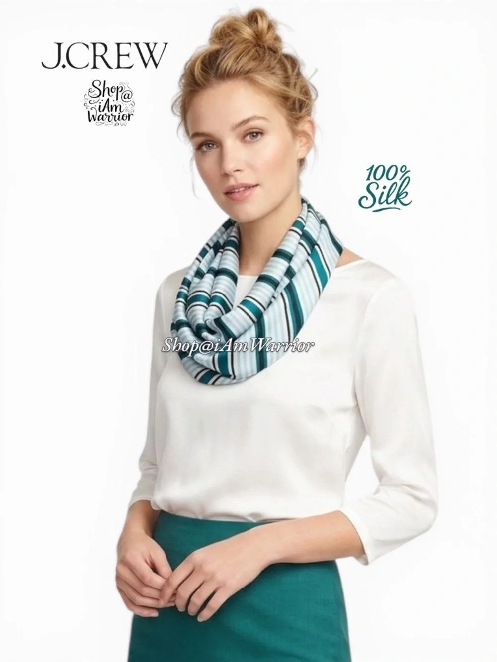 J.Crew teal/blue silk striped infinity scarf *shop@iamwarrior